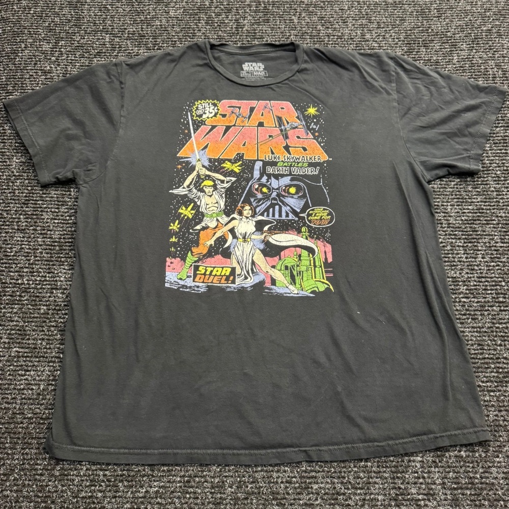Star‎ Wars Mad Engine Black Comic Graphic T-Shirt Mens 2XL Star Duel Retro Tee